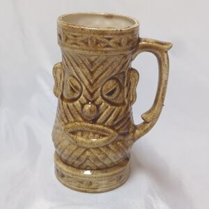 Vintage Ceramic Angry Tiki Mug with Handle Hawaiian Tropical 6.5" Tall